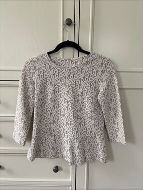 J. Crew White Lace-Pattern Peplum Blouse
